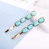 2pcs/Set Korean Fashion Women Girls Gold Metal Geometric Hair Clips Natural Stone Hairpins Vintage Barrettes Hair Accessories ► Photo 3/6