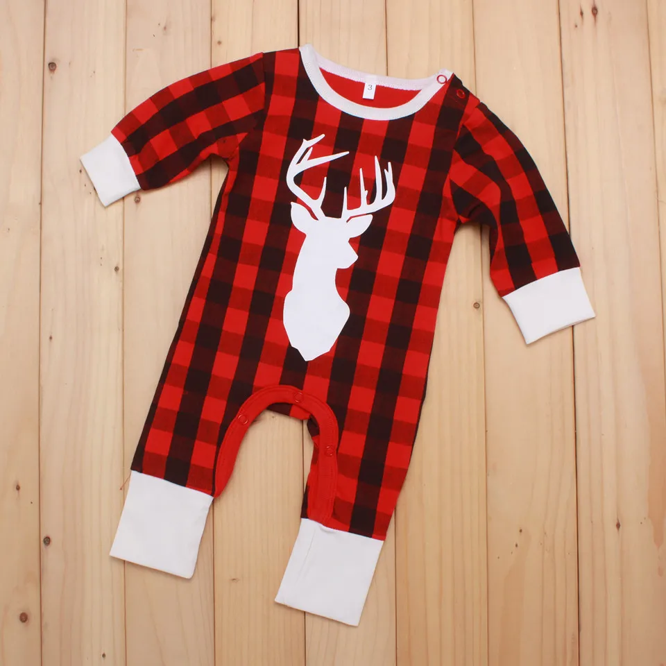 Мальчиков девочкам рождество комбинезон новорожденных оленей зимний комбинезон новенький красный узор пижаму для новорожденных