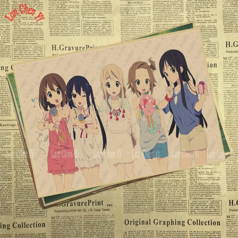 Японское аниме K-ON матовая крафт-бумага плакат украшение интерьера живопись - Цвет: Серый