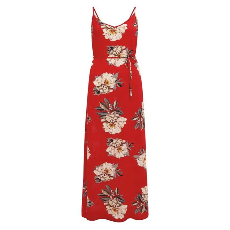 Fashion summer dress 2018 beach dress Women Sleeveless Printing A Line Casual Dress Ankle-Length Floral Dress vestido Y24#N (1)