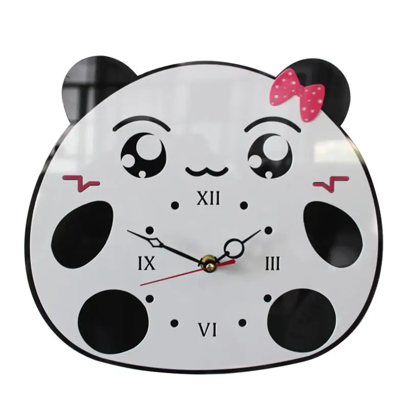 Modern Acrylic Wall Mute Wall Clock Cute Colorful Cartoon Panda Clock Frameless Silent Room Home