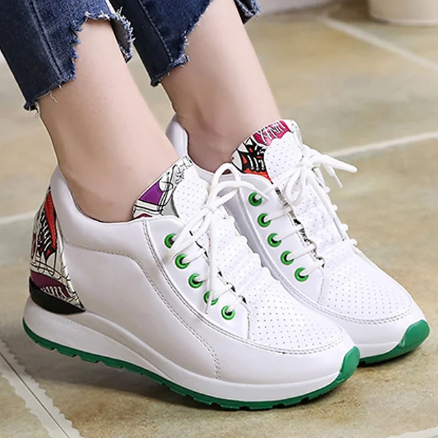 Women Wedge Casual Sports Shoes Lace up White Athletic Korean Fashion Breathable Women Wedge Casual Sports Shoes Lace up White Athletic Korean Fashion Breathable