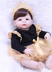 Bebes reborn черное платье для девочки принцесса reborn baby doll полный Силиконовый Корпус 23 "57 см настоящие Детские куклы игрушки для ребенка подарок