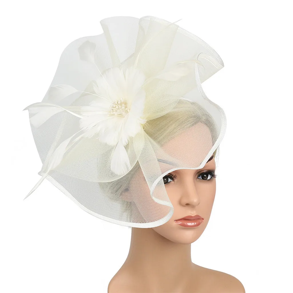 Головной убор feitong, головной убор с перьями, головной убор в винтажном стиле на выпускной, повязка на голову с большим цветком, diademas para mujer#3 - Цвет: Белый