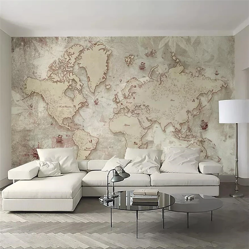 beibehang Custom Wallpaper 3d Photo Mural Vintage Style Old American Nordic World Map TV Background Wallpaper 3d papel de parede beibehang Custom Wallpaper 3d Photo Mural Vintage Style Old American Nordic World Map TV Background Wallpaper 3d papel de parede