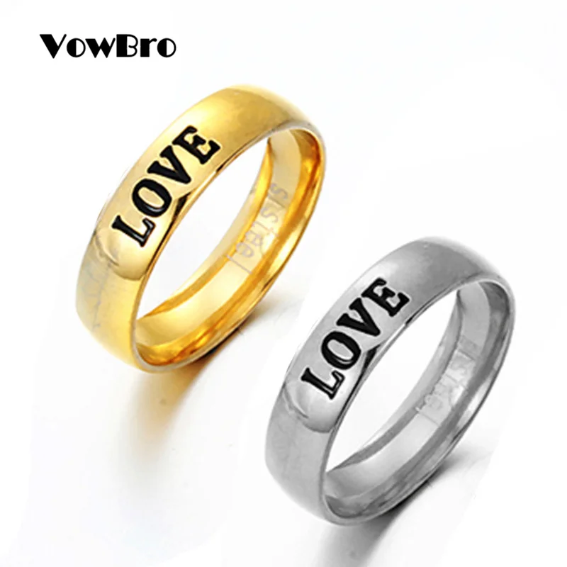 

VowBro stainless steel letter finger rings for women engagement ring set wedding love couple titanium wholesale lots bulk