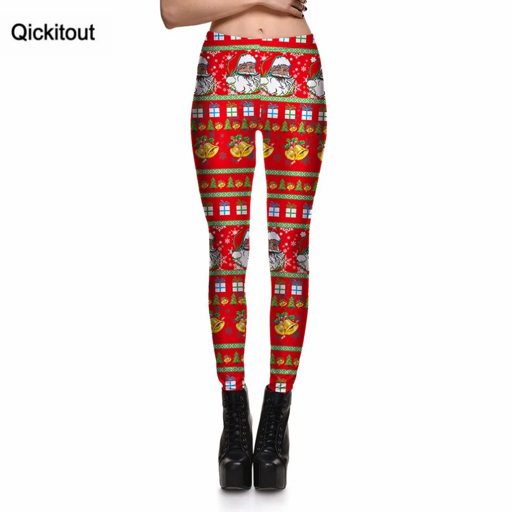 

Qickitout Leggings New Arrival Women's Christmas Grandfather Festive Snowflake Bell Gifts Leggings Digital Print Pants Trousers