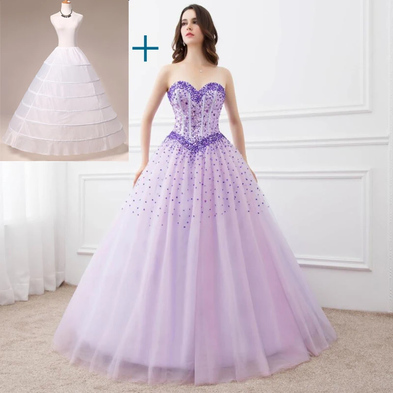 Бальное платье Quinceanera в наличии фиолетовое/розовое/синее с бусинами недорогие