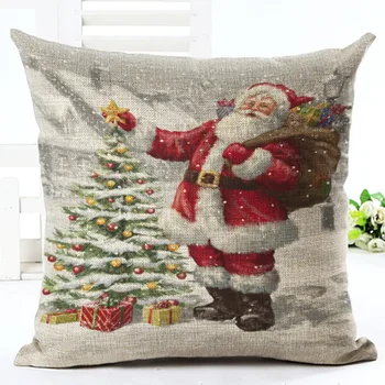 

GZTZMY 45X45cm Natal Merry Christmas Decorations for Home Pillowcase Santa Claus Reindeer Linen Cover Cushion New Year Decor