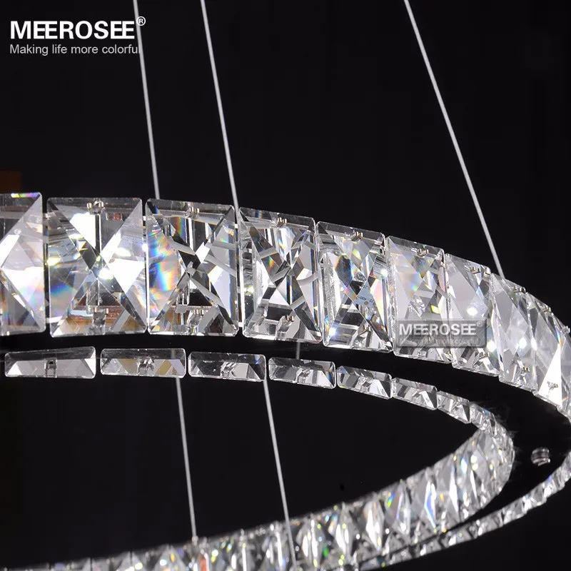 Зеркальные светильники из нержавеющей стали с кристаллами и бриллиантами, 4 кольца, светодиодные подвесные светильники, кристальная декоративная Подвесная лампа для столовой