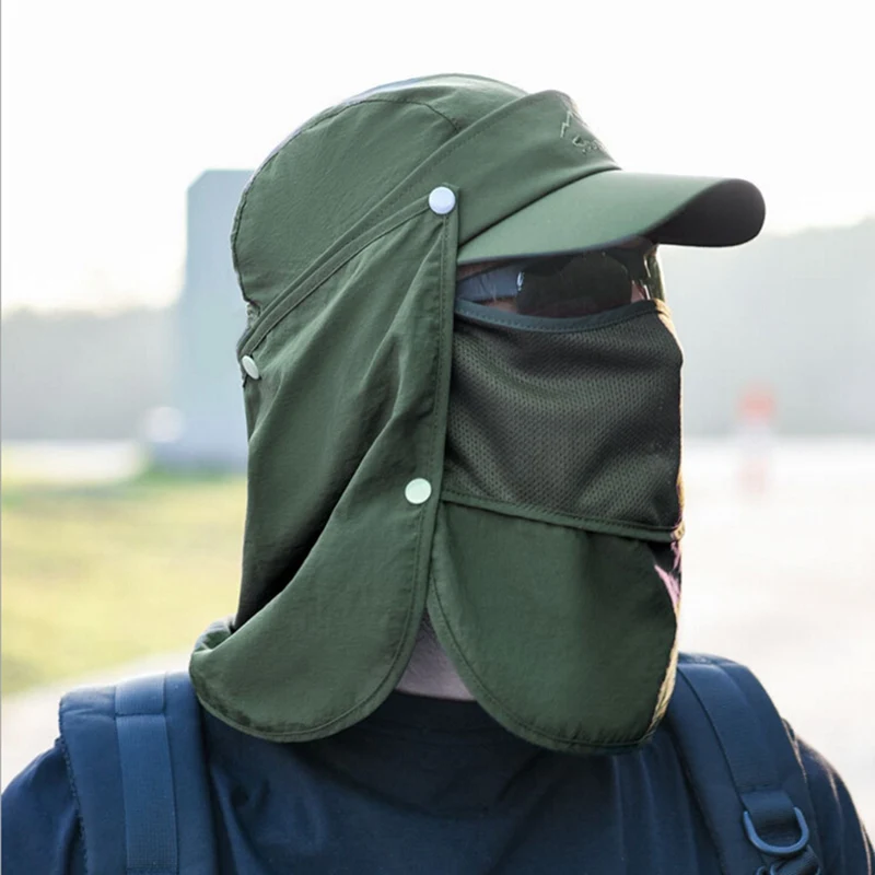 

Outdoor Flap Caps Quick Dry Sunshade UV Protection Breathable Detachable Face Mask Ear Neck Cover Baseball Visor Cap Sportswear