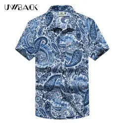 Uwback Для мужчин пляж рубашка Летняя гавайская рубашка с принтом свободные Повседневное рубашки мужской короткий рукав комфорт Camisas Hombre S-5XL