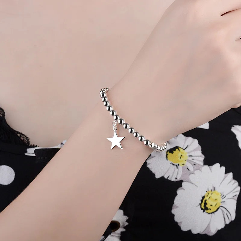 

2019 Luxury Fashion Jewelry S925 Sterling Silver Round Beads Chains Bracelets For Girls Engagement Party Elegant Jewelry Gifts