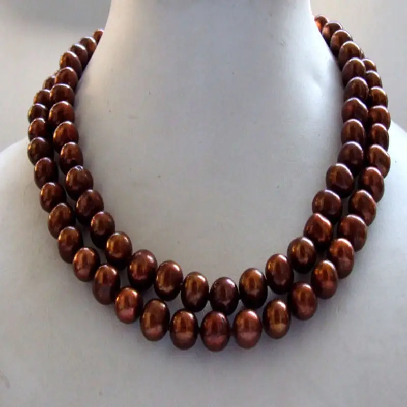 

Free Shipping >>>>>double strands 8-9 mm south sea chocolate pearl necklace 925 silver