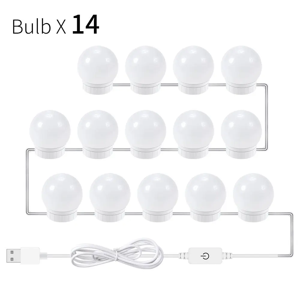 14 Bulbs White Зеркальный туалетный светильник светодиодный USB настенный светильник 12 В бесступенчатая диммируемая 2 6 10 14 макияж туалетный столик светодиодный светильник ing красота зеркальная лампа - Цвет абажура: 14 Bulbs White