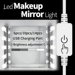 Светодиодный зеркальный свет плафон подсветки косметического зеркала USB светодиодный Голливуд макияж туалетный столик с зеркалом 2 4 6 10