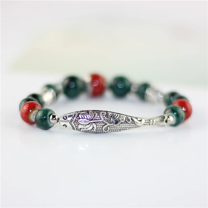 

Lidavi Fashion Ethnic Vintage Bracelet Bangles women Jewelry Handmade Ceramic Beaded Style Fish Pattern Porcelain For Women B50