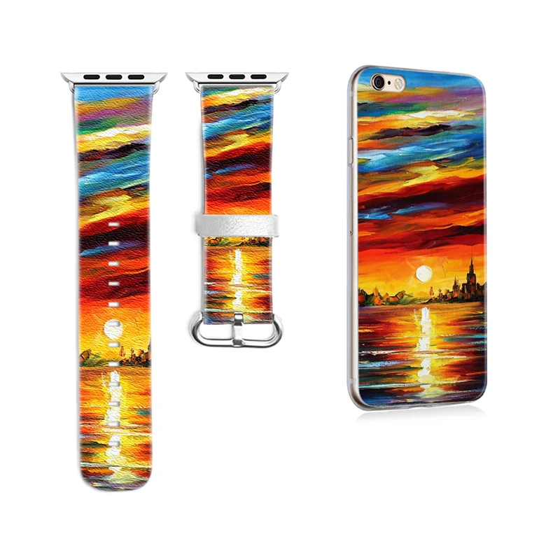 

Pattern DIY Genuine Leather Band for Apple Watch Band 38mm 42mm Watchband for Iwatch Series 1 2 3 Strap Gift for IPhone Case