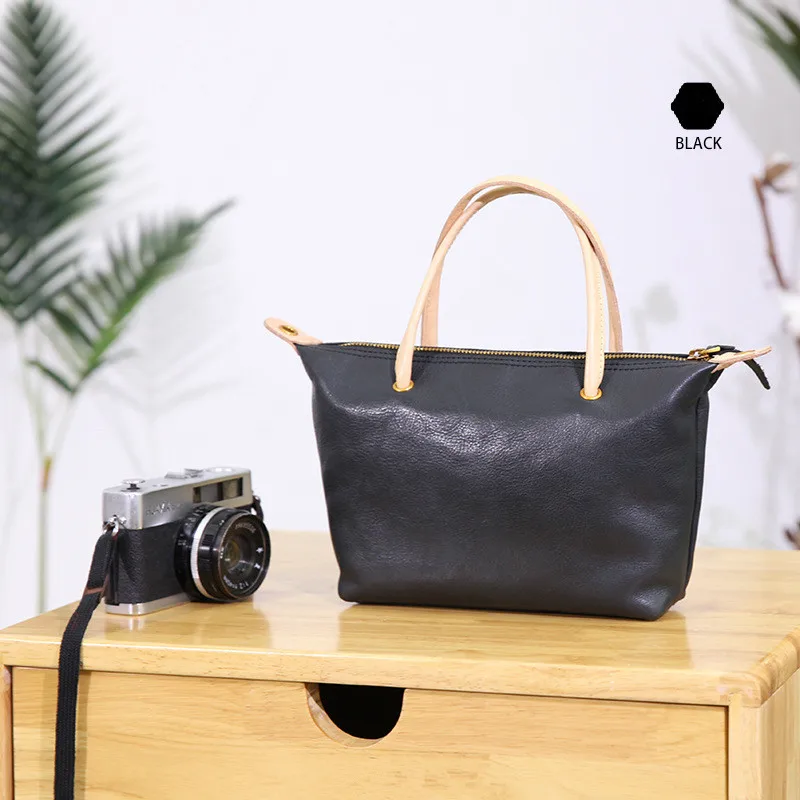 PNDME vintage fashion genuine leather ladies handbag simple daily outdoor high quality cowhide women's shoulder crossbody bags - Цвет: Black