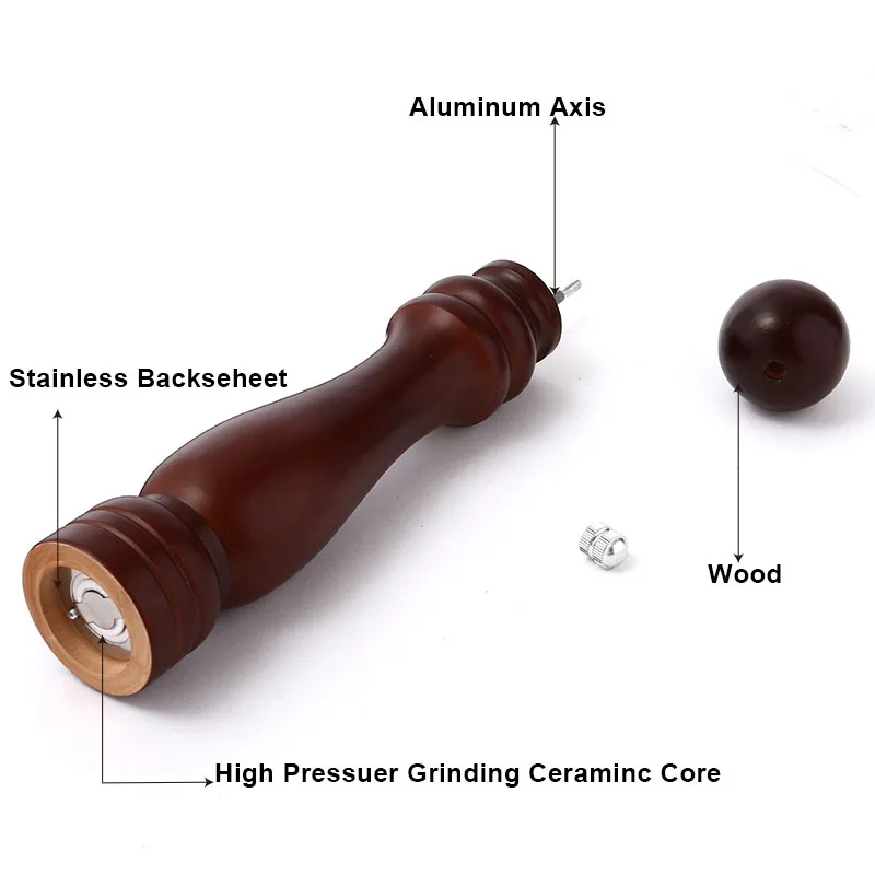 1" деревянная мельница для перца из твердой древесины и регулируемая керамическая мельница для перца, коричневый