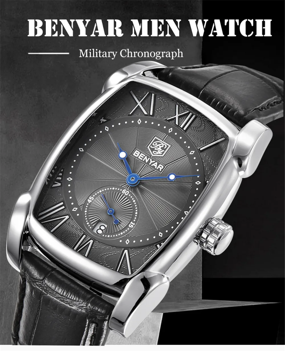 BENYAR часы мужские роскошные брендовые кварцевые мужские s наручные часы военный кожаный ремешок повседневные квадратные наручные часы водонепроницаемые Relogio Masculino