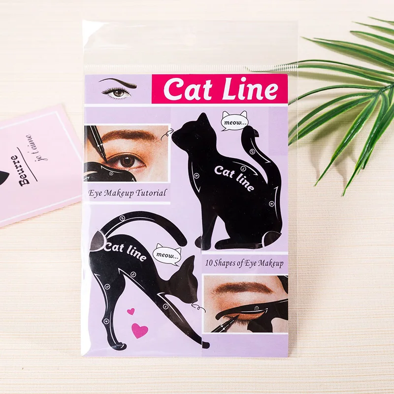 

1bag/2pcs Multifunction Cat Eye Line Stencil Eyeliner Template Models Shaper PVC Cat Design Makeup Beauty Beginners Efficient