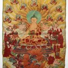35," Тибетский инкрустированный шелк Maitreya Будда Thangka