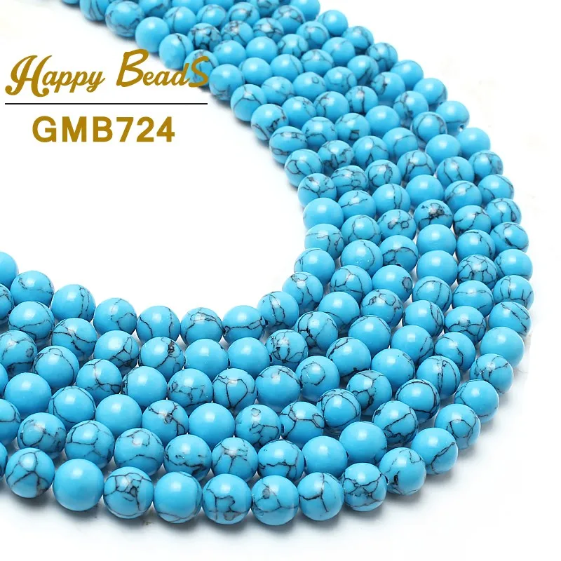 

wholesale Dark blue Turquoises Round Loose Beads 15.5"inches 4 6 8 10 12mm Pick Size For Jewelry Making DIY Bracelets Necklace