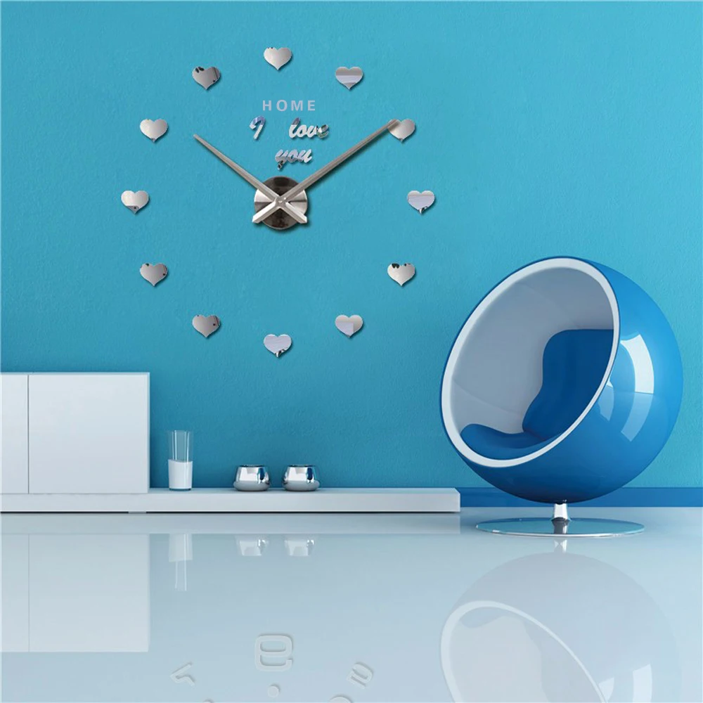 Любовь сердца Большой бесшумные настенные часы большие цифровые часы акриловое зеркало 3D настенная наклейка «сделай сам» Oversize Подвесные часы Главная письмо