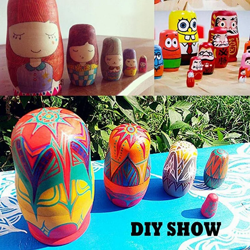5pcsset Wooden Toys Unpainted DIY Blank Wooden Russian Nesting Dolls Matryoshka Dolls Children Hand Paint Toys for Kids Adult
