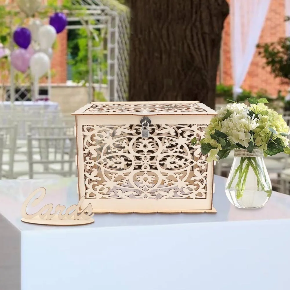  Vintage Wedding Baby Shower Card Box With Lock DIY Wooden Money Box Birthday Gifts For Party Decora