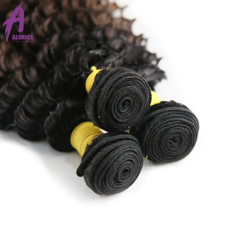 Alimice Ombre Bundles With Closure Indian Deep Wave Human Hair Weaves T1B427 Non Remy Hair Extensions Ombre Three Tone  (6)