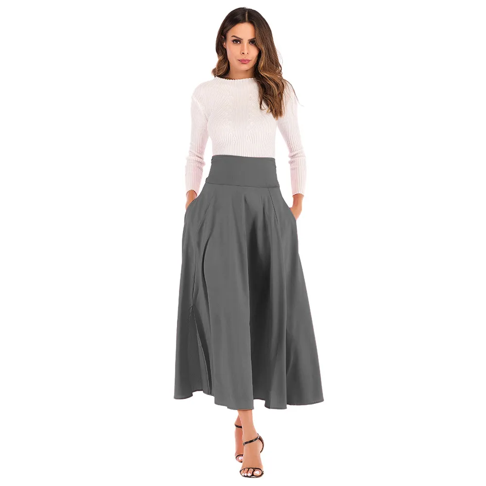 high waisted pleated long skirt