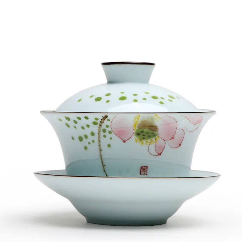 Большой gaiwan Набор 250 мл фарфоровый tureen с крышкой расписанный вручную для китайского кунг-фу чайный сервиз чашка чаша с блюдцем недавно в списке цветочный принт