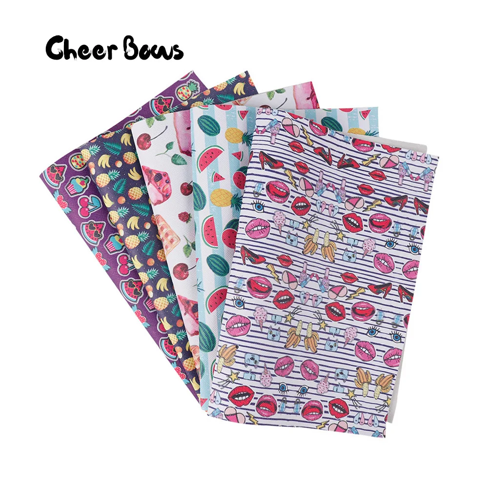 

Cake Printed Synthetic Pu Fabrics 22*30CM Matirials For DIY Hairbows Bag Belt Patchwork Sewing Leather Fabrics Home Decor