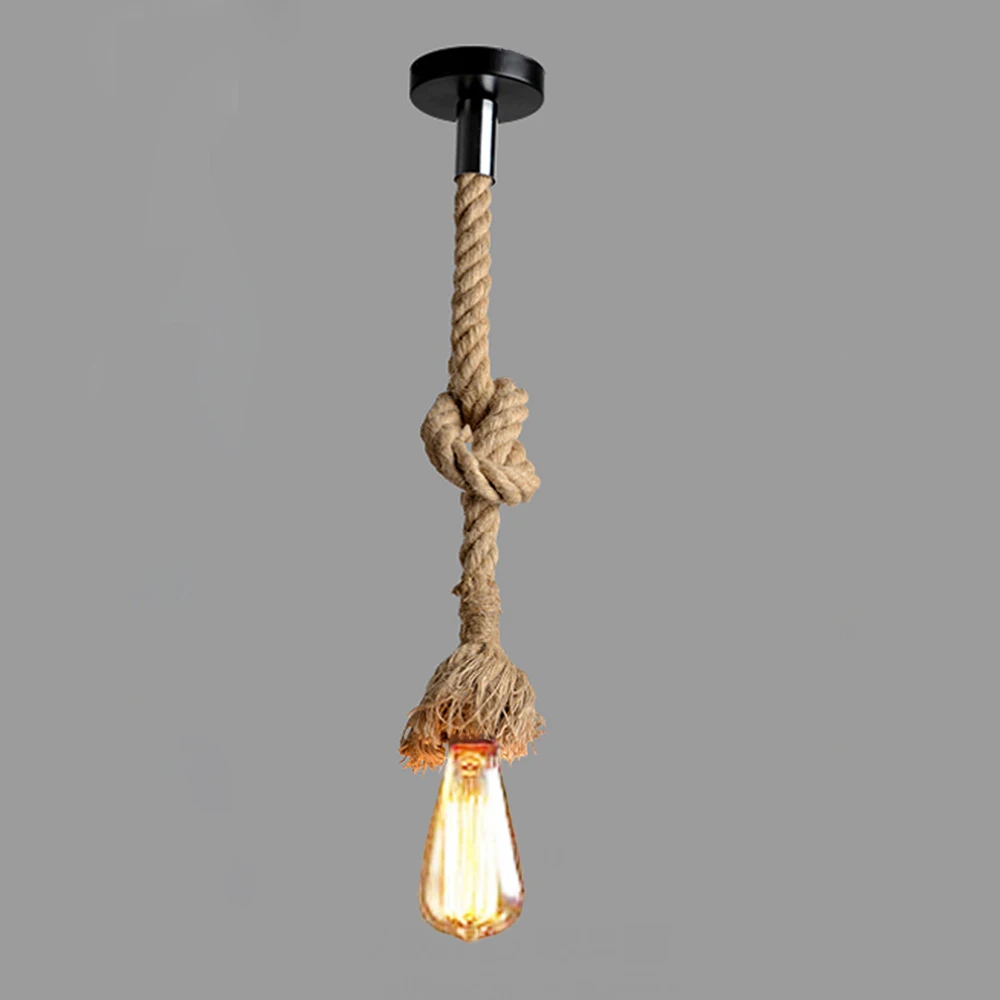 

AC220V E27 Single Vintage Hemp Rope Hanging Pendant Light Lamp Industrial Retro Country Style Dining Hall Bar Cafe