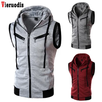 

Men Fashion Brand Solid Color Hooded Waistcoat Men Vest Plus Size XXXL Male Sleeveless Jacket Zipper Pocket Gilet Casual Cotton