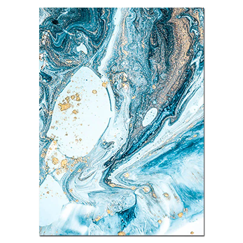 Современный минималистичный настенный арт абстрактное искусство синий мрамор Холст Картина течёт золотые годы Плакат Печать Декоративная Гостиная - Цвет: 02