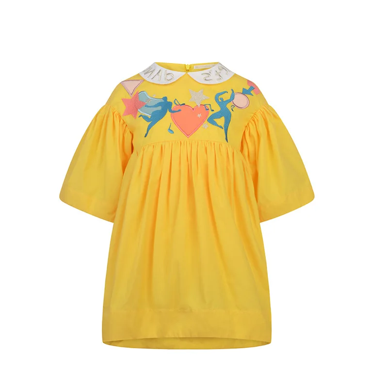 

90-130cm height New 2019 Spring Summer Cartoon Embroidery Girls Dress Fashion Style Girls Princess Dress