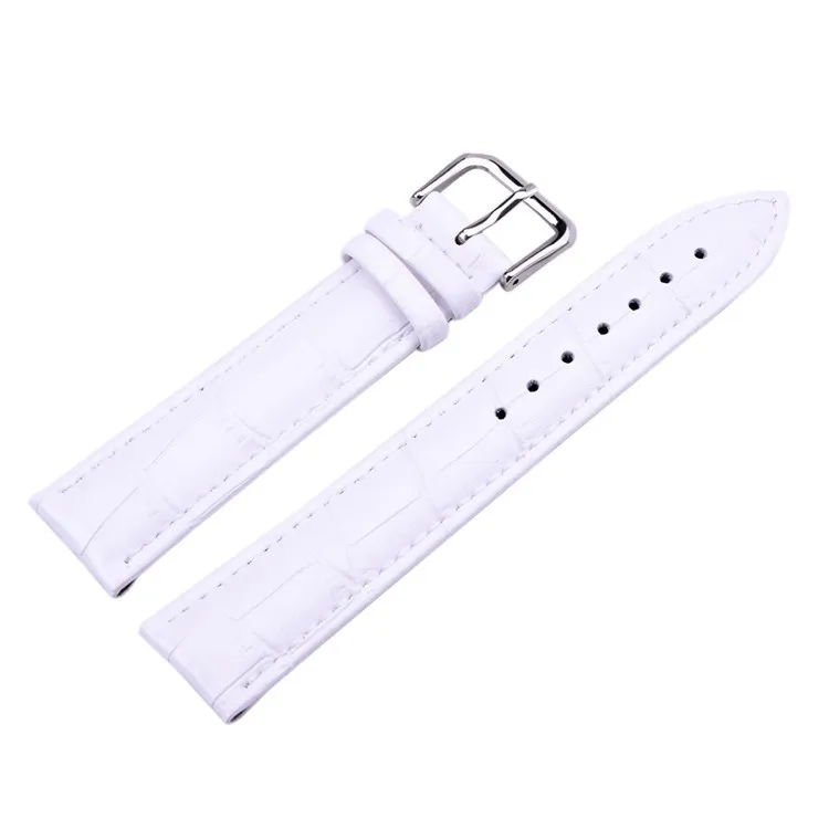 Unisex Watch band 12 24mm White Genuine Leather Watch Strap Stainless