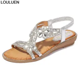 LOULUEN/сандалии в богемном стиле летние женские Шикарный цветок кристалл плоский сандалии пляж повседневная обувь sandalias de verano para mujer 15MAR28