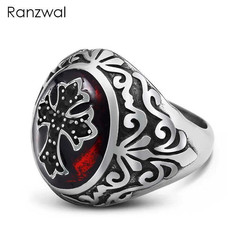 

Ranzwal Free Shipping The Knights Templar Cross Finger Ring Men Stainless Steel Rings Punk Jewelry US SIZE 7~14 MRI073