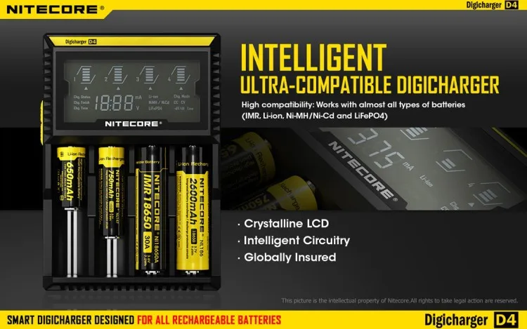 Preço de Fábrica Referência em Carregador aa em Bateria Novo Digitalizador Inteligente Carregador Nitecore d4 Luzes e Iluminação