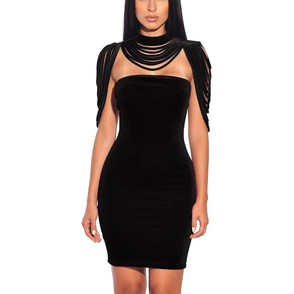 Vintage Sleeveless Removable Collar Velvet Bodycon Dress