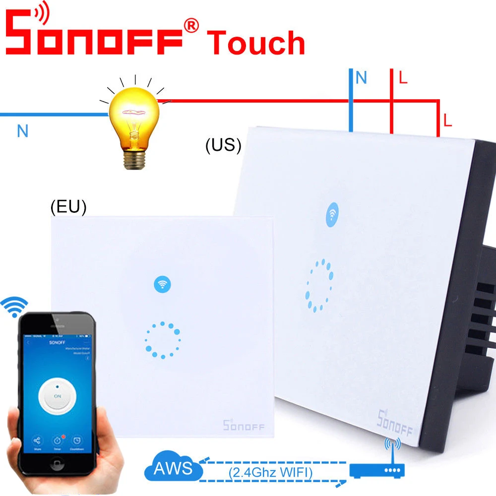 Sonoff T1/T0 сенсорный Wi-Fi настенный ЕС переключатель беспроводной дистанционный светильник реле приложение управление Wifi умный переключатель работа с Google Home Alexa