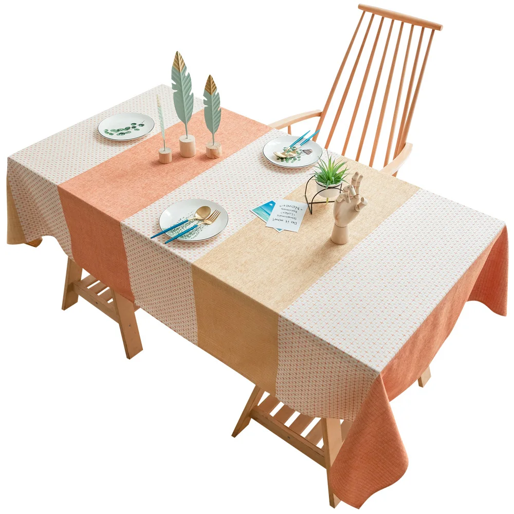 

Nordic Cotton Linen Tablecloth Orange Stitching Pattern Rectangular Dining Table Cloth Hotel Home Waterproof Table Cover