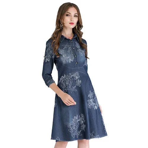 Spring Autumn Embroidery Floral Vintage Denim Dress Women Plus Size 5xl Slim Jeans Casual Dress Female Elegant Party Dresses Spring Autumn Embroidery Floral Vintage Denim Dress Women Plus Size 5xl Slim Jeans Casual Dress Female Elegant Party Dresses