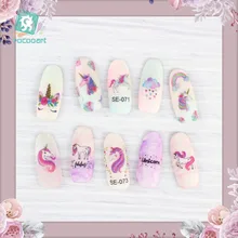 Rocooart наклейки для ногтей в виде единорога для женщин, милые элементы, клейкая фольга для дизайна ногтей, обертывания, цветы для украшения ногтей, наклейки для ногтей для девочек