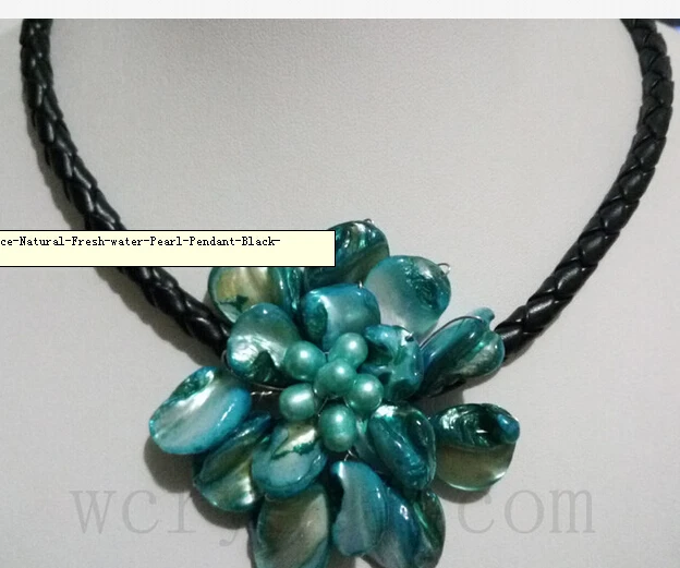 

One Blue Shell flower necklace Natural Fresh water Pearl Pendant Black AAA style Fine Noble real Natural free shipping ##a #a