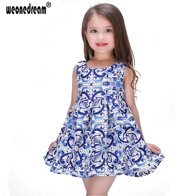 WEONEDREAM Hot Spring and Summer Print Girl Dresses Sleeveless Princess High Quality Children Clothes O-neck Kid wear | Детская одежда